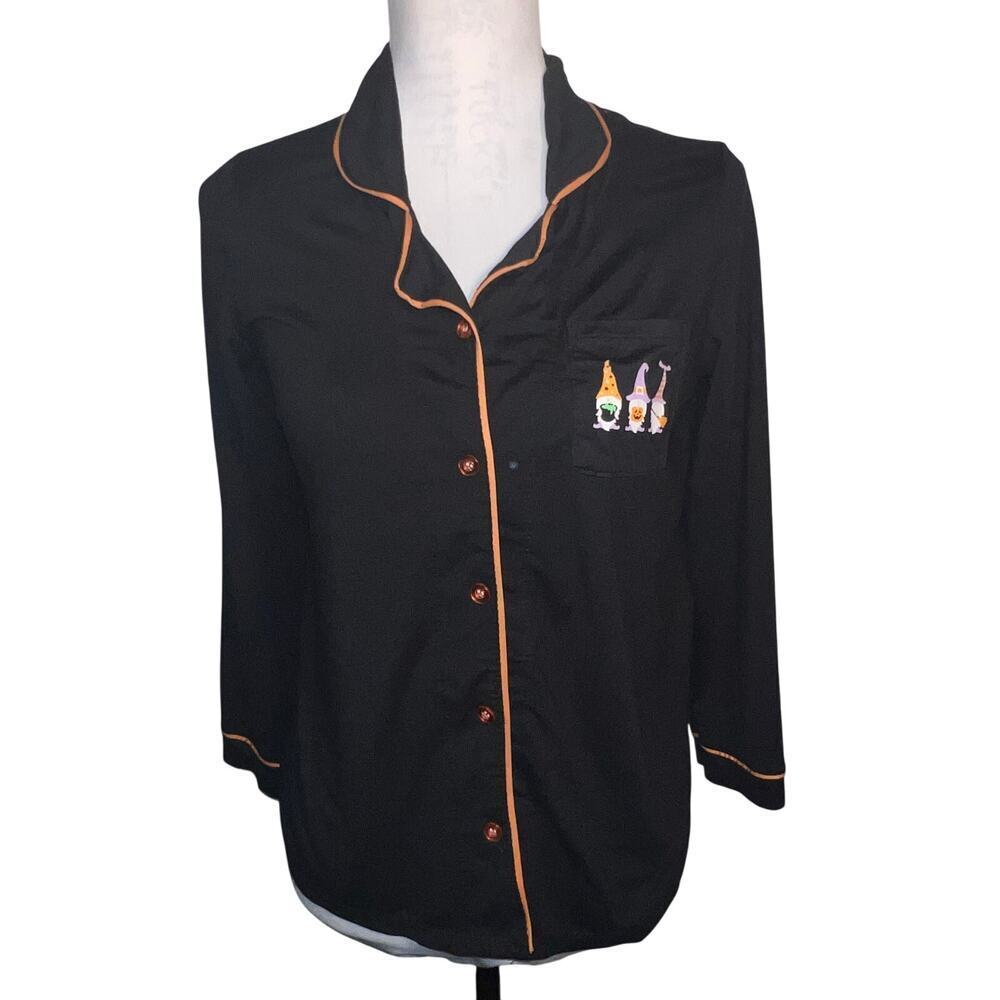 Born woman S Halloween goblin chest‎ pocket button front 3/4 sleeve night shirt